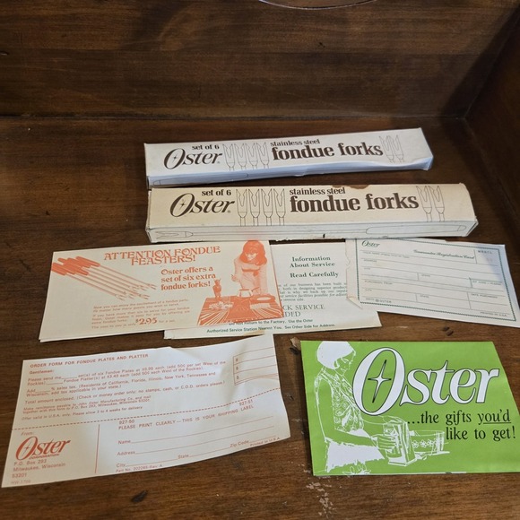 Oster Electric Fondue Warmer Hot Plate Avocado Green MCM Vintage Tested W/ Forks - Picture 15 of 16